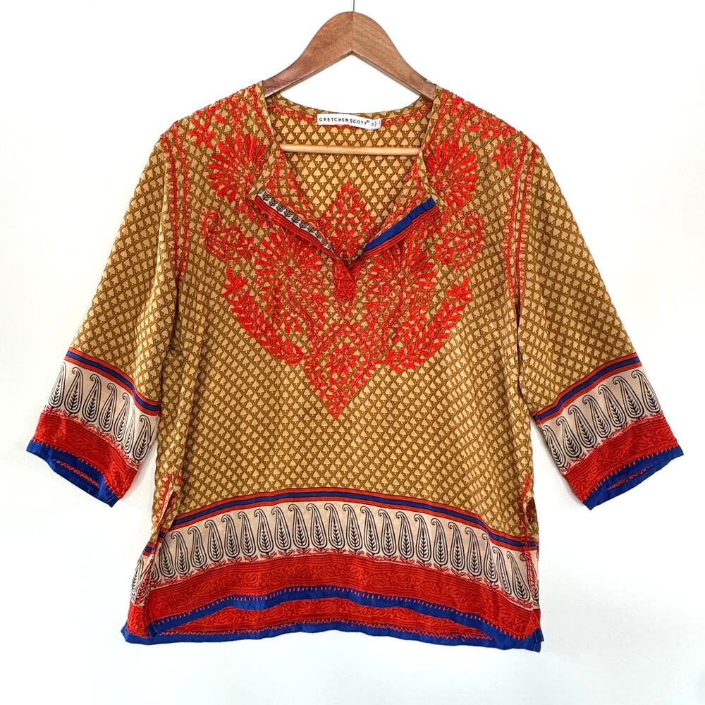 Gretchen Scott hand embroidered Boho tunic, size M
